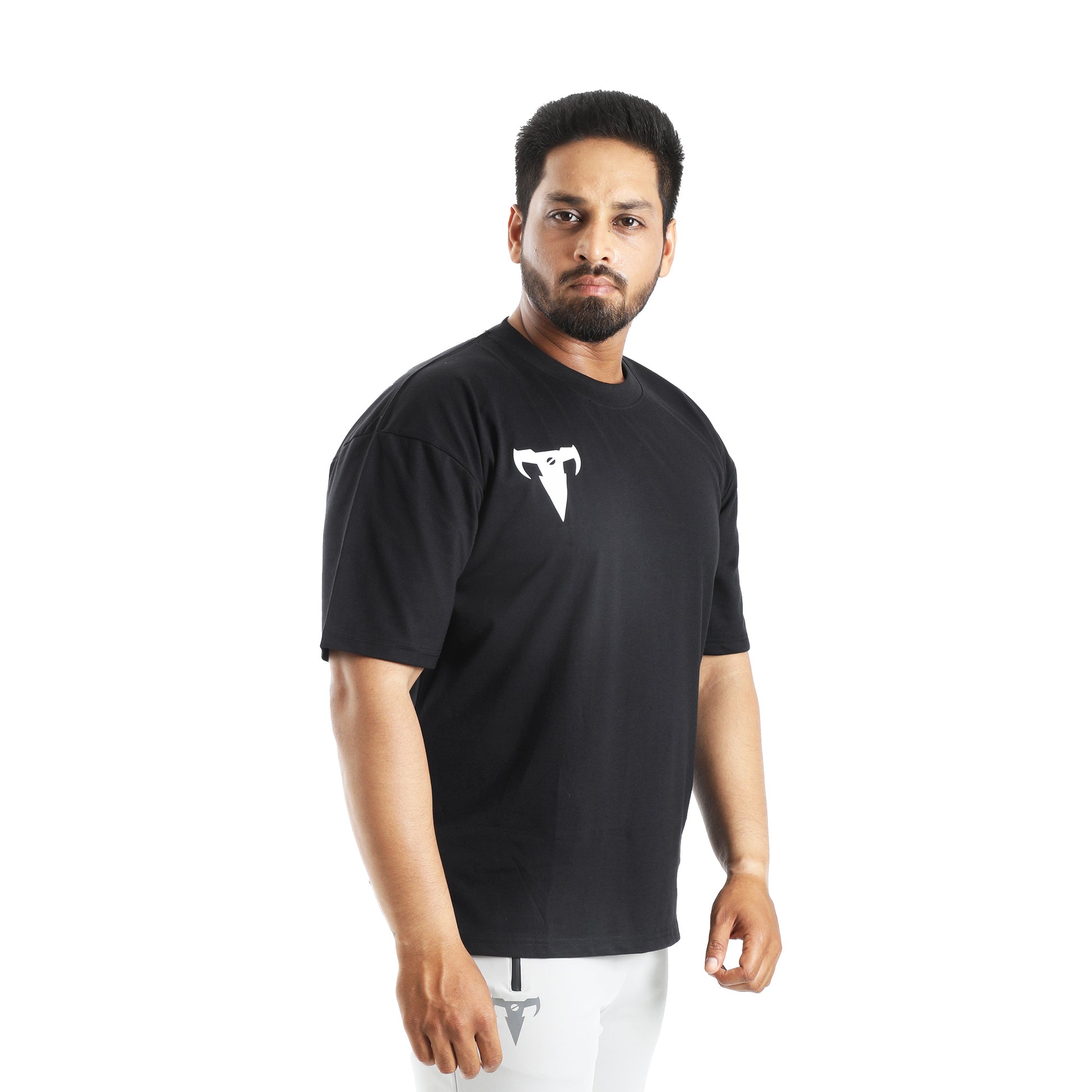 Half n Half printed t shirt for mens BLACK
